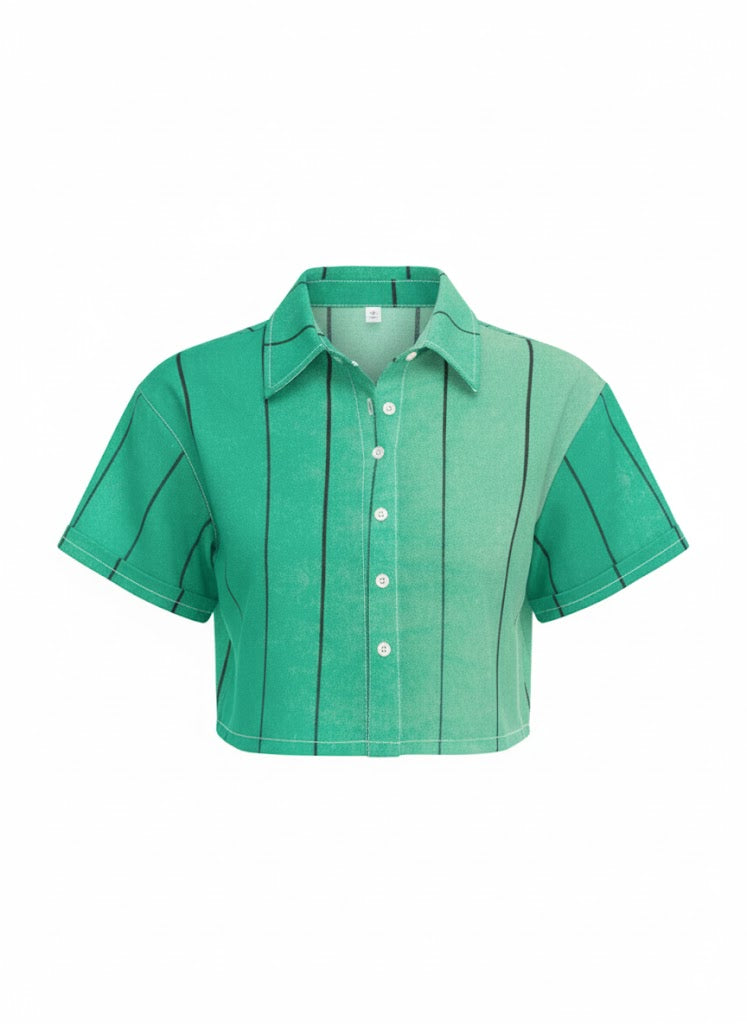 Limited Edition JSQ Vintage Cartoon Ombré Crop Top | Green Striped Women's Shirt