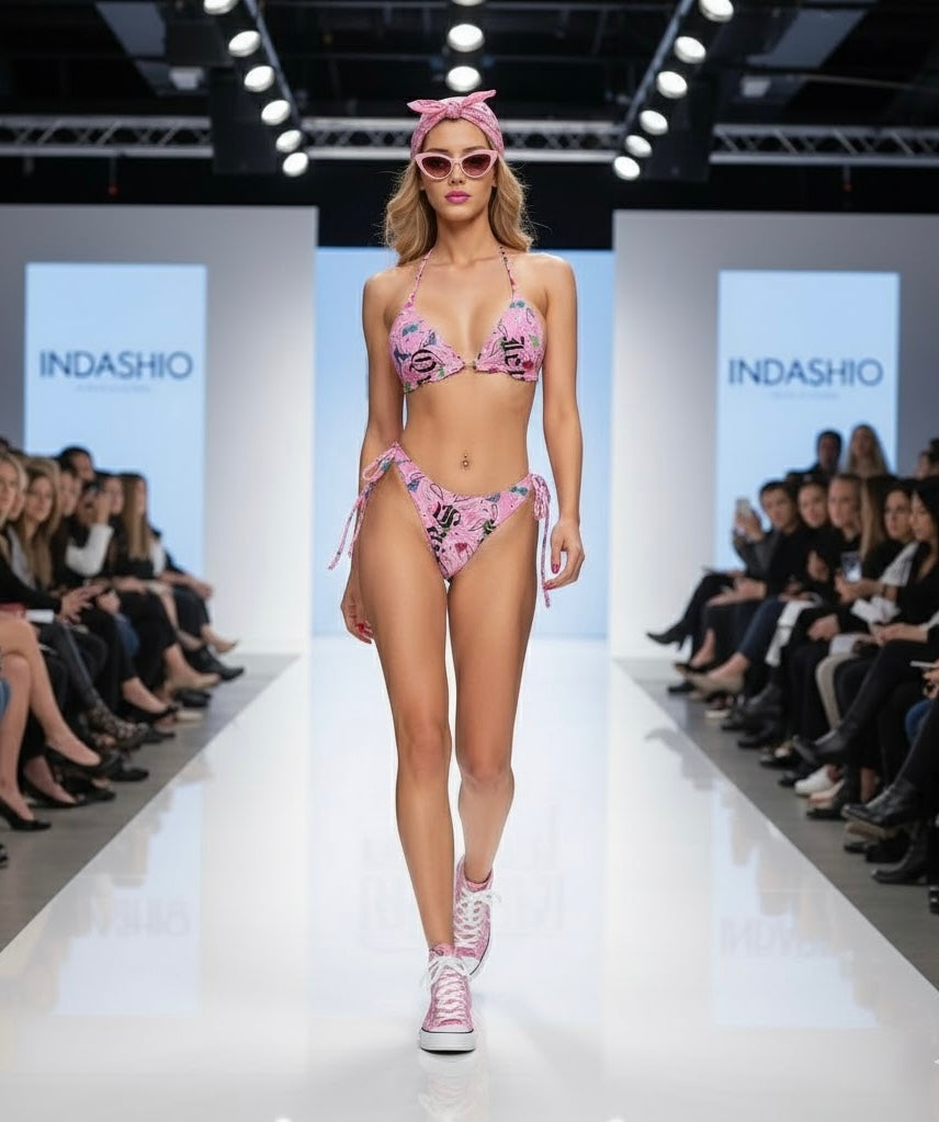 JSQ Pink Bandana Monogram with logo  Print Bikini Set
