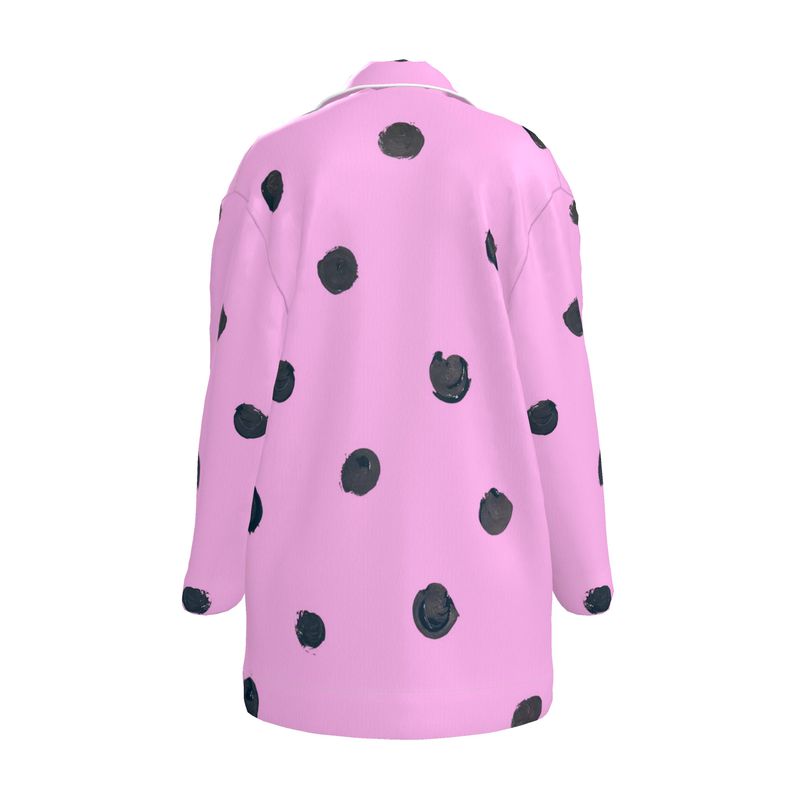 Jené Sais Quoi Pink & Black Painted Polka dots Silk Pajama Shirt
