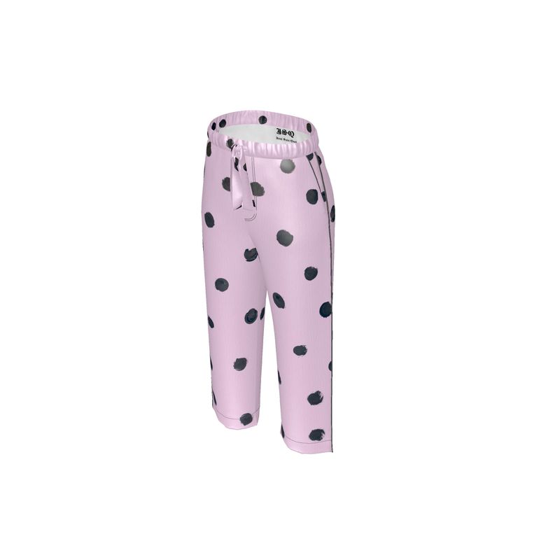 JSQ "Je Ne Sais Quoi" Pink & Black painted polka dot drink Silk Pajama Pants
