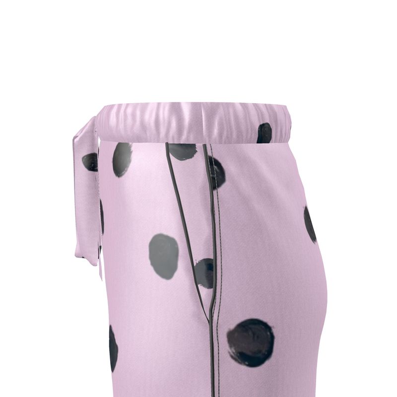 JSQ "Je Ne Sais Quoi" Pink & Black painted polka dot drink Silk Pajama Pants