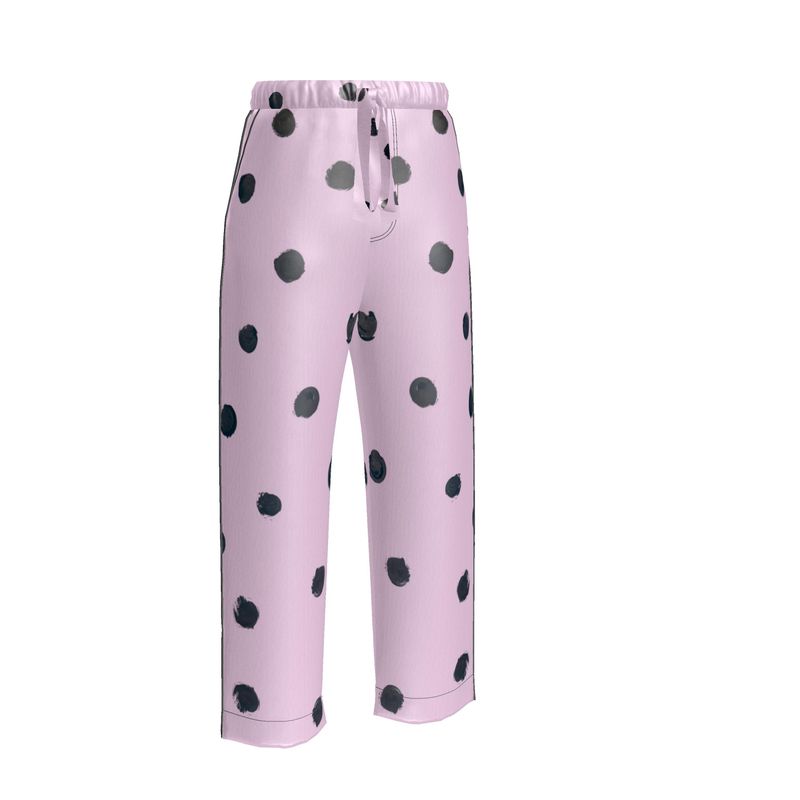 JSQ "Je Ne Sais Quoi" Pink & Black painted polka dot drink Silk Pajama Pants