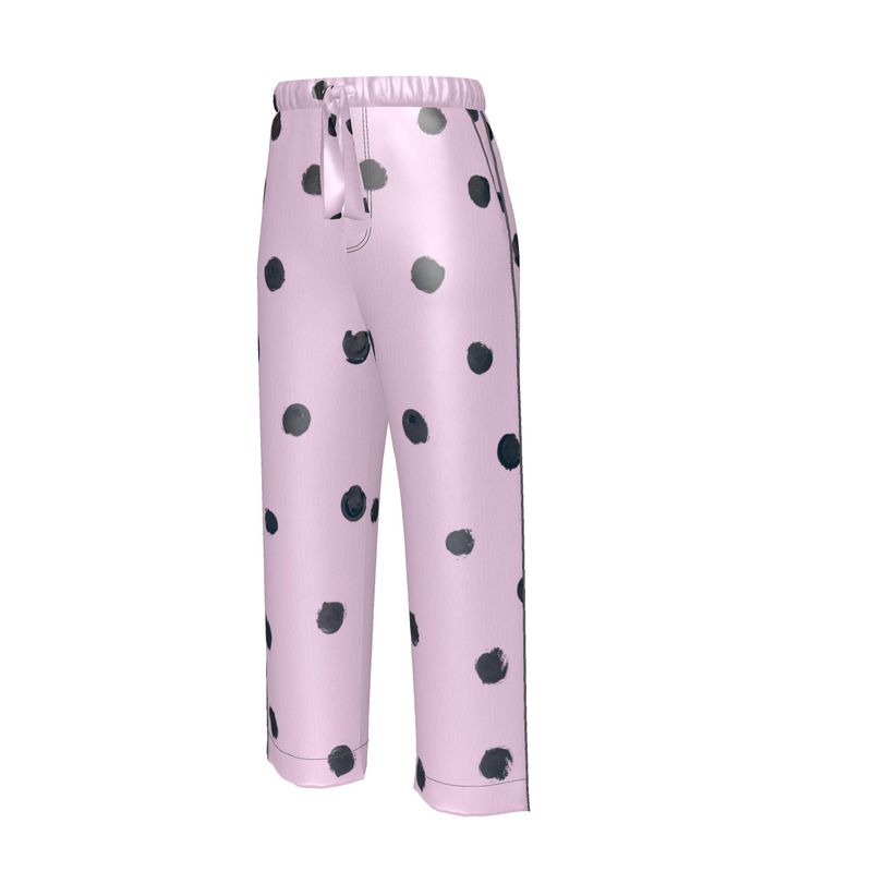 JSQ "Je Ne Sais Quoi" Pink & Black painted polka dot drink Silk Pajama Pants
