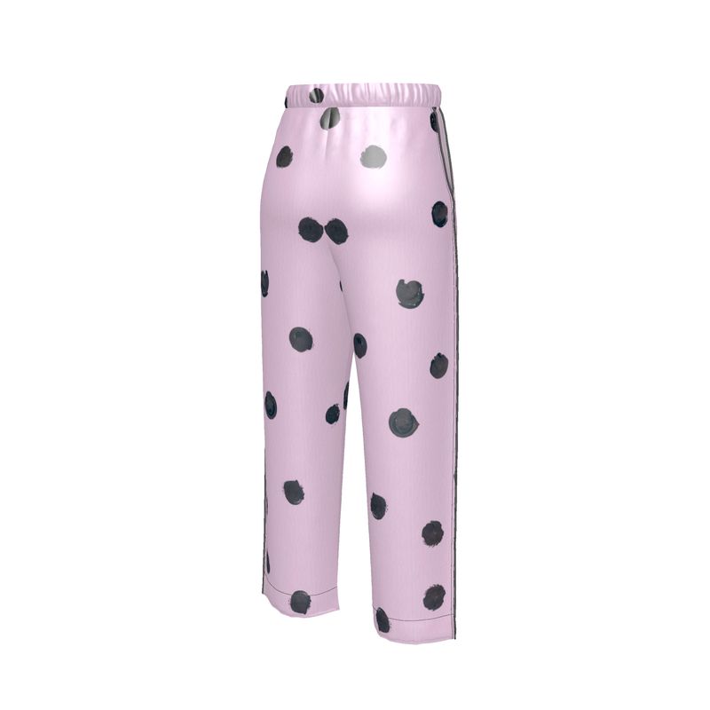 JSQ "Je Ne Sais Quoi" Pink & Black painted polka dot drink Silk Pajama Pants