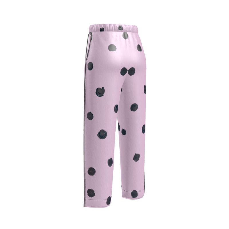 JSQ "Je Ne Sais Quoi" Pink & Black painted polka dot drink Silk Pajama Pants