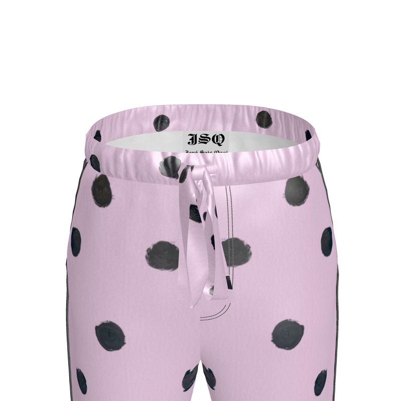 JSQ "Je Ne Sais Quoi" Pink & Black painted polka dot drink Silk Pajama Pants