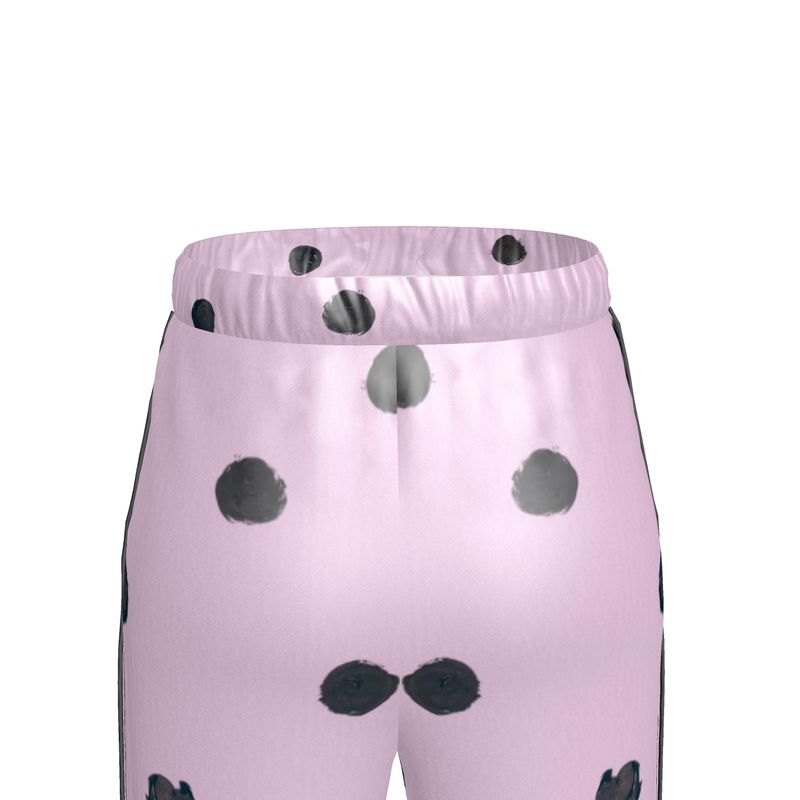 JSQ "Je Ne Sais Quoi" Pink & Black painted polka dot drink Silk Pajama Pants