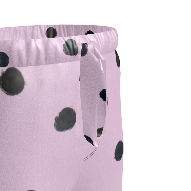JSQ "Je Ne Sais Quoi" Pink & Black painted polka dot drink Silk Pajama Pants