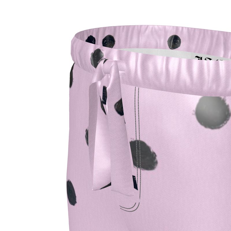 JSQ "Je Ne Sais Quoi" Pink & Black painted polka dot drink Silk Pajama Pants