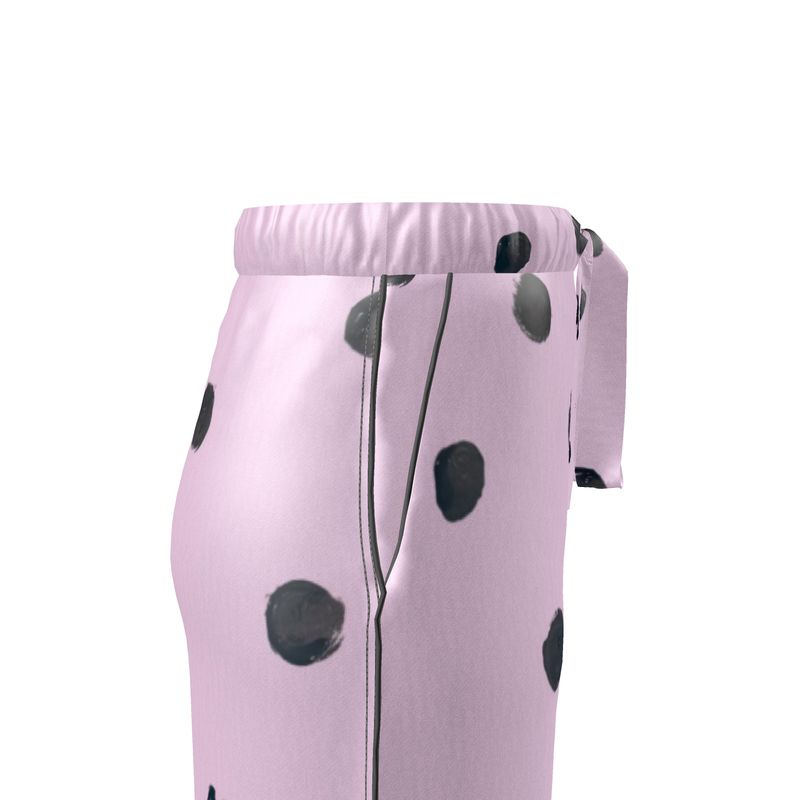 JSQ "Je Ne Sais Quoi" Pink & Black painted polka dot drink Silk Pajama Pants