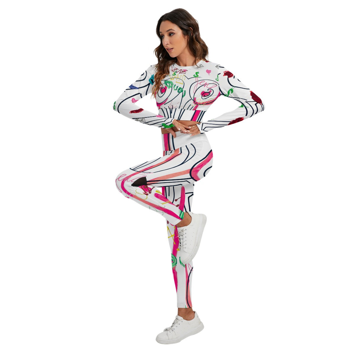 JSQ Print Women's Sport Set With Backless Top And Leggings