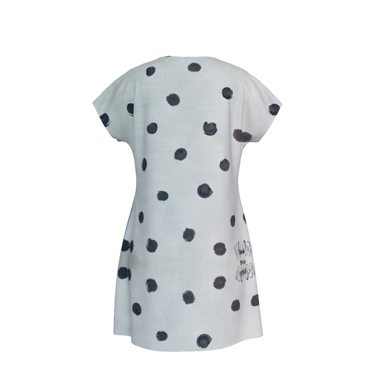 JSQ Vintage Faded Blue Polka Dot Women's Short Sleeve Dress