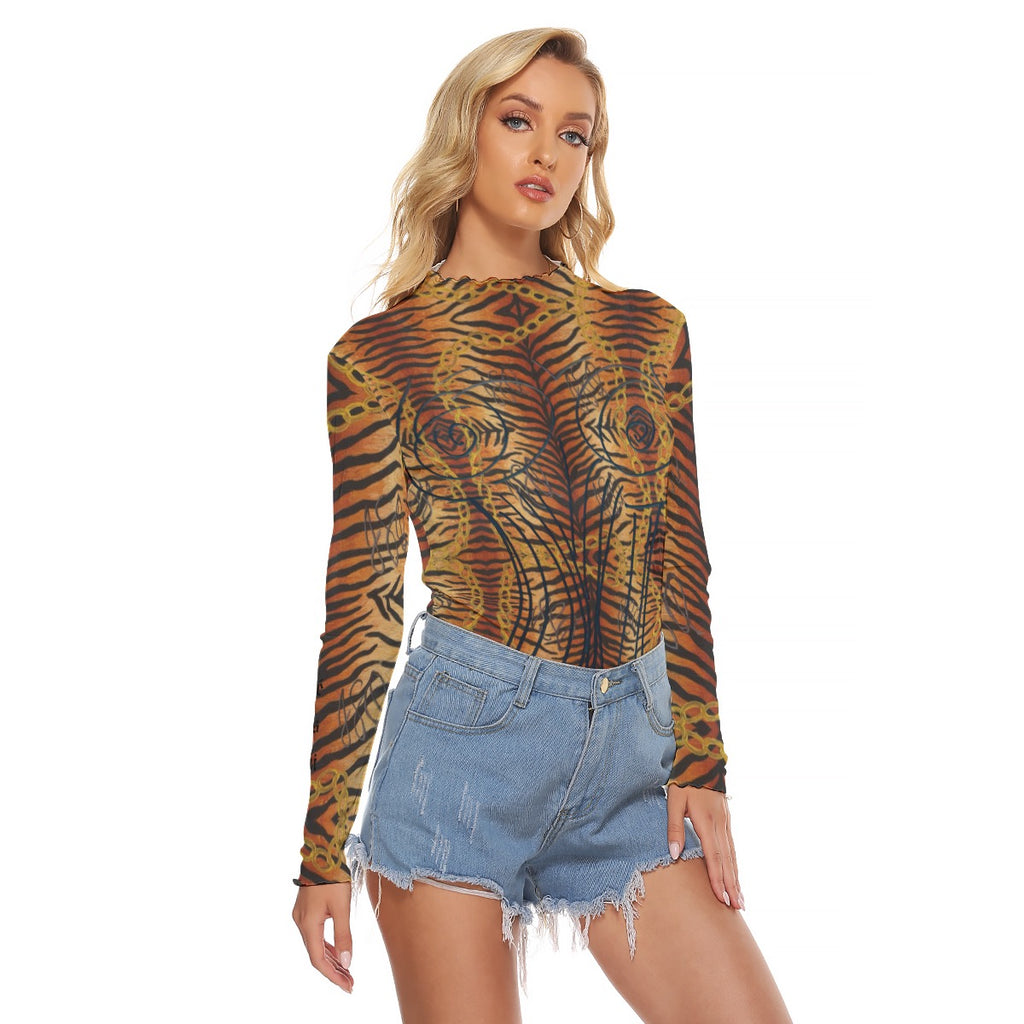 JSQ Tiger Print Women's Mesh T-shirt