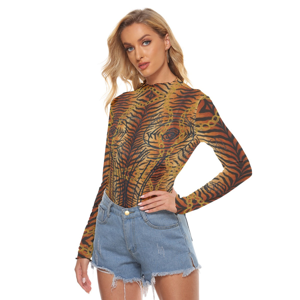 JSQ Tiger Print Women's Mesh T-shirt