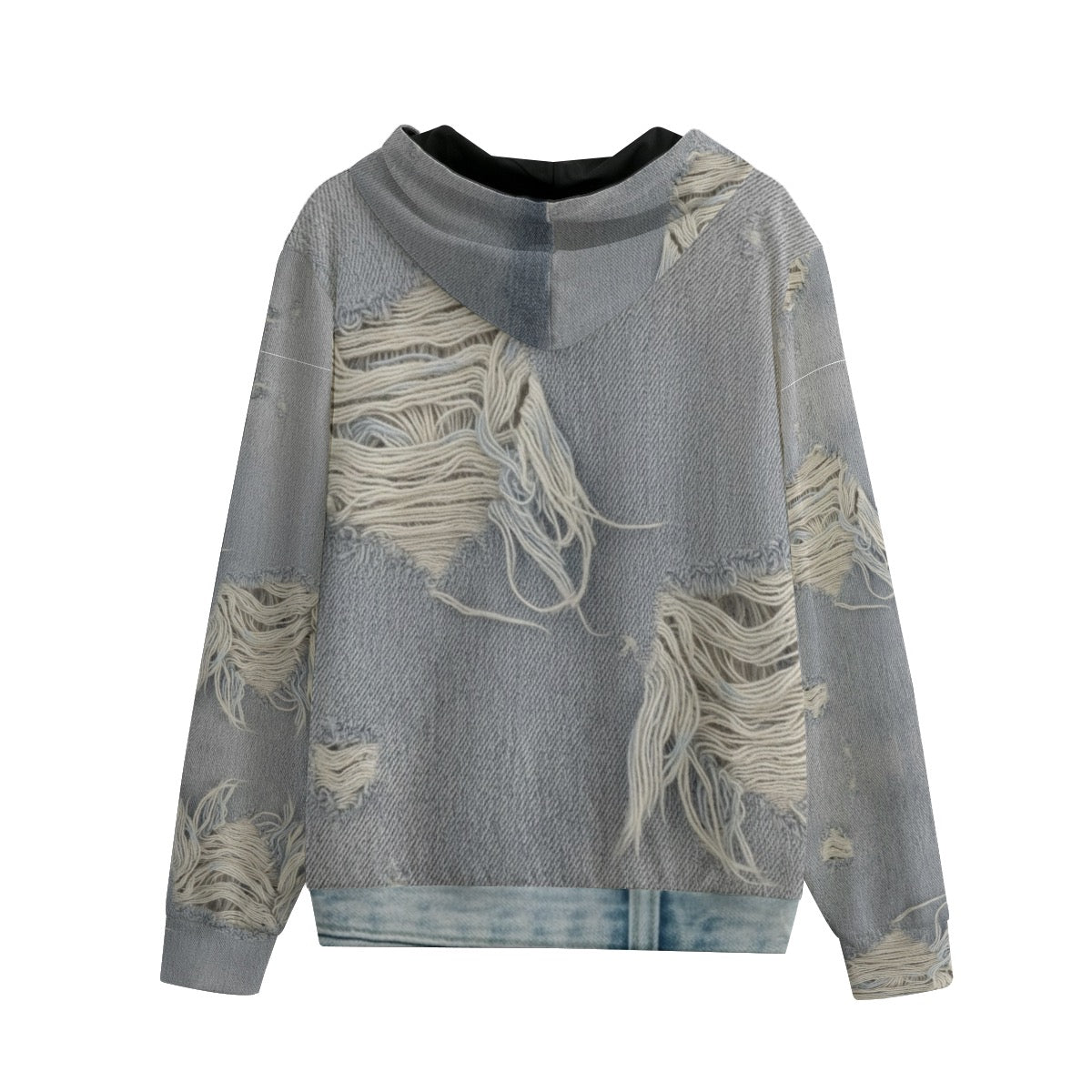 JSQ Distressed Denim Print Unisex Zip-Up Hoodie