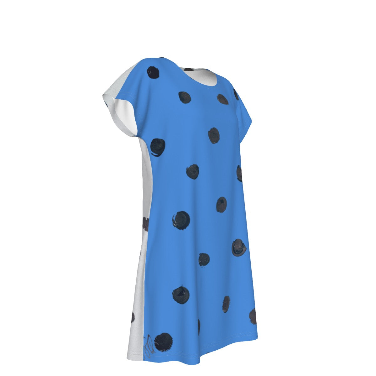 JSQ Vintage Faded Blue Polka Dot Women's Short Sleeve Dress