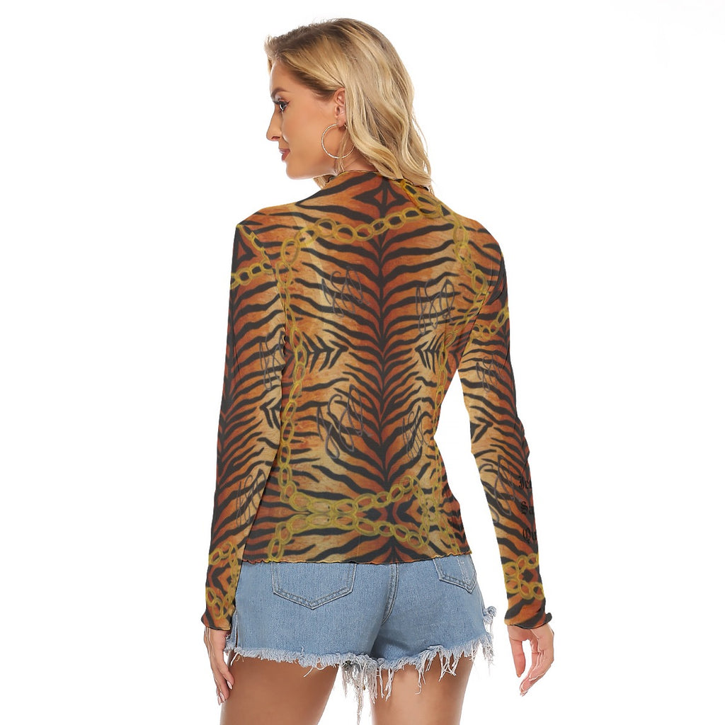 JSQ Tiger Print Women's Mesh T-shirt
