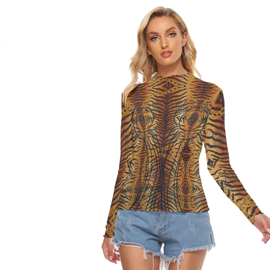 JSQ Tiger Print Women's Mesh T-shirt