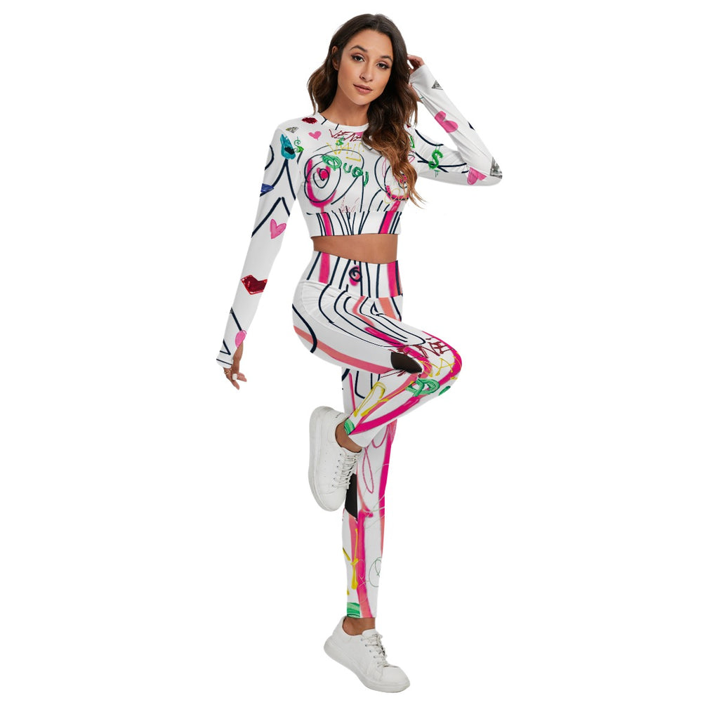 JSQ Print Women's Sport Set With Backless Top And Leggings