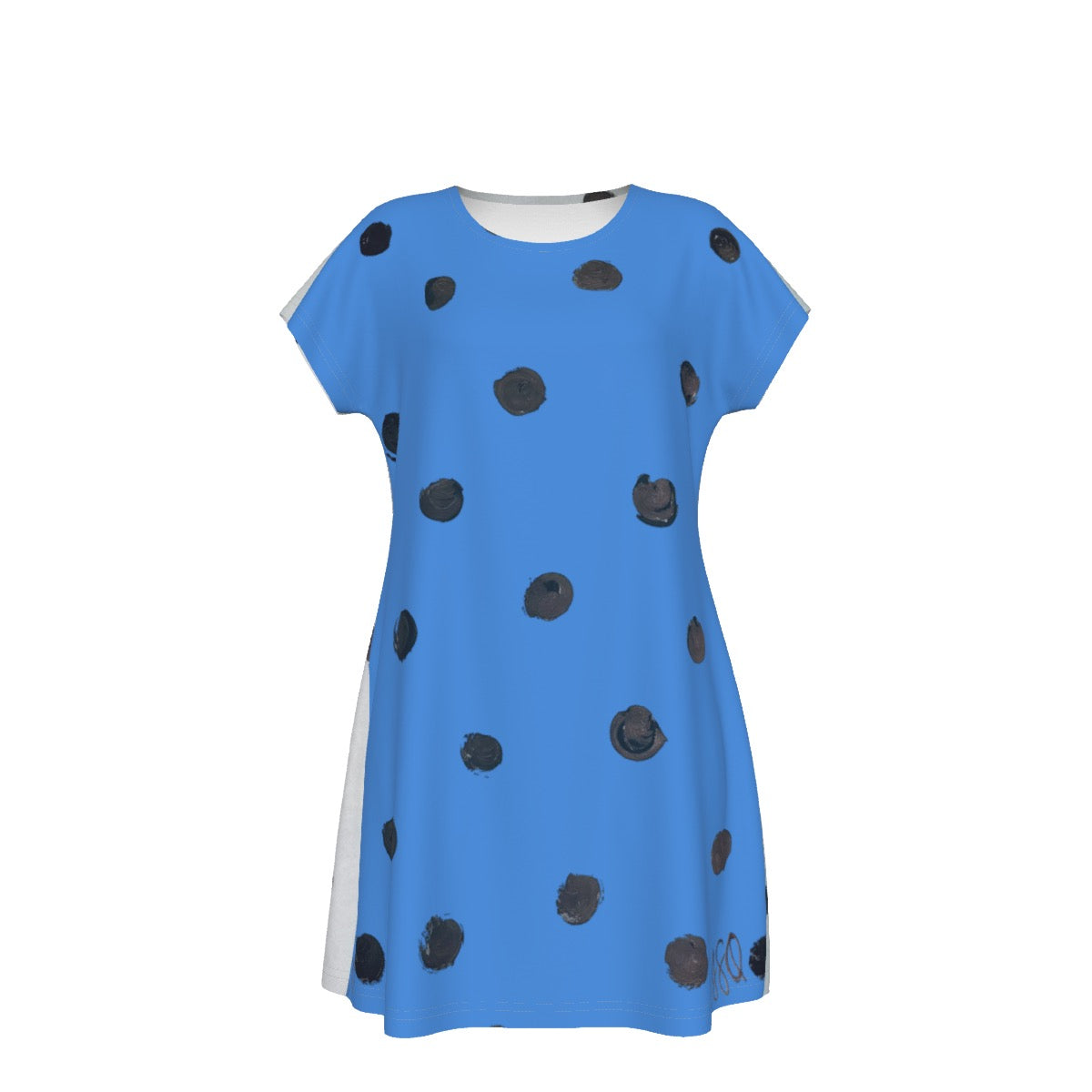 JSQ Vintage Faded Blue Polka Dot Women's Short Sleeve Dress
