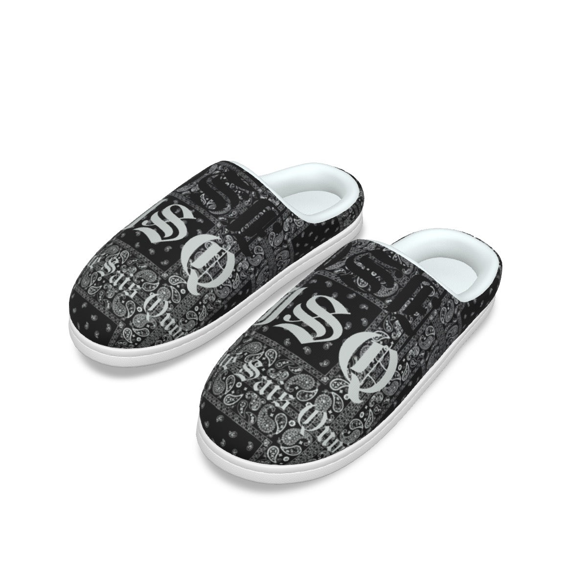 JSQ logo Black Bandana Print Slippers