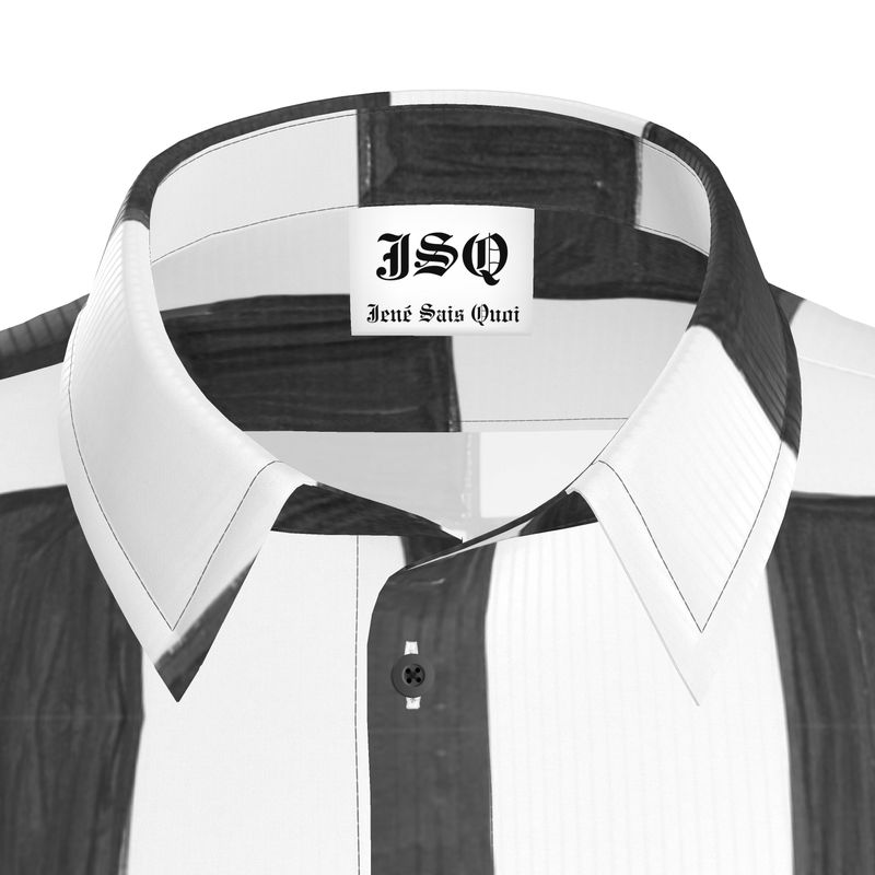 JSQ Checkerboard Print Short Sleeve Silk Shirt