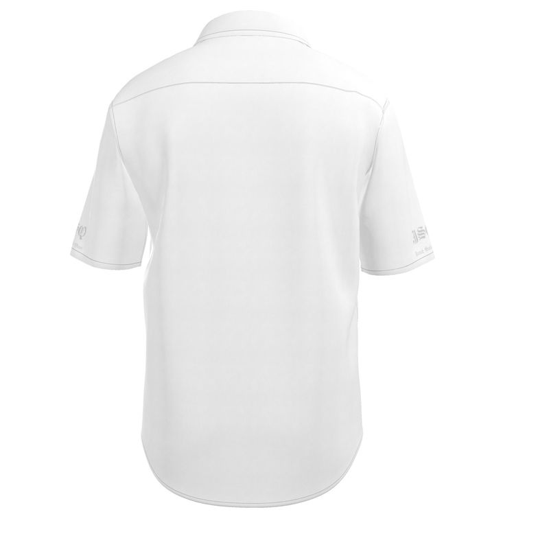JSQ Solid White Silk Short Sleeve Shirt with Logo Sleeves