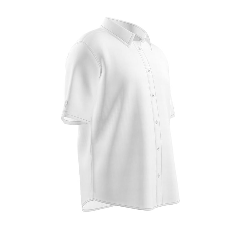 JSQ Solid White Silk Short Sleeve Shirt with Logo Sleeves