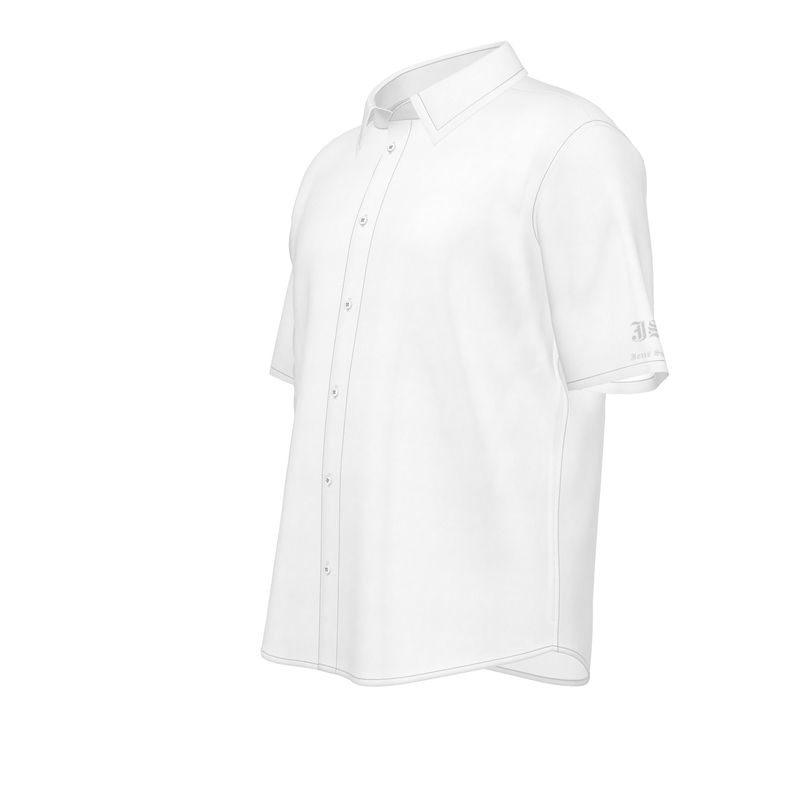 JSQ Solid White Silk Short Sleeve Shirt with Logo Sleeves