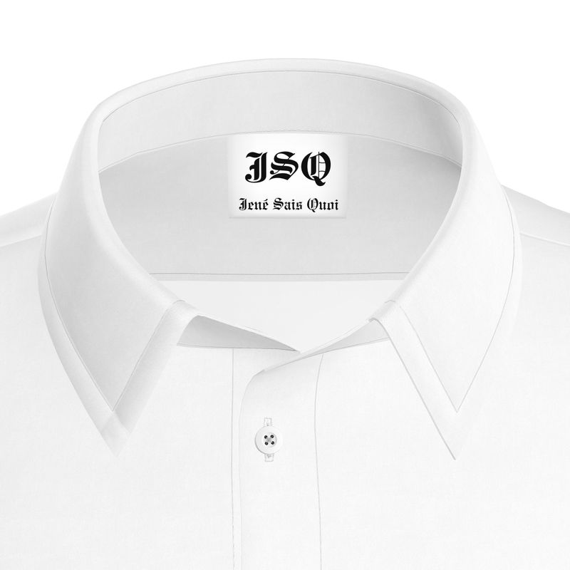 JSQ Solid White Silk Short Sleeve Shirt with Logo Sleeves