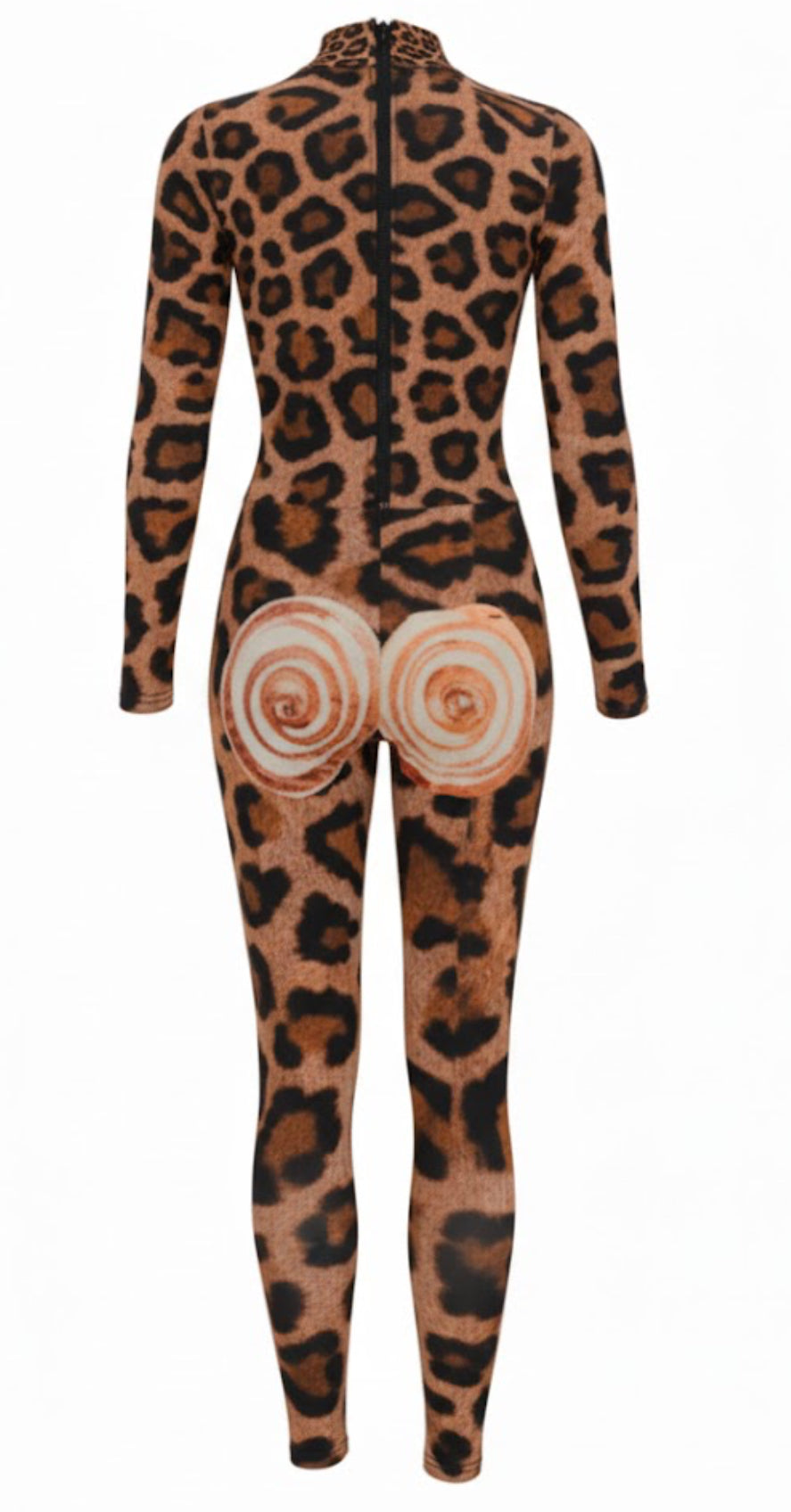 JSQ Designer Leopard Print Women's Long-High-neck Jumpsuit With Zipper