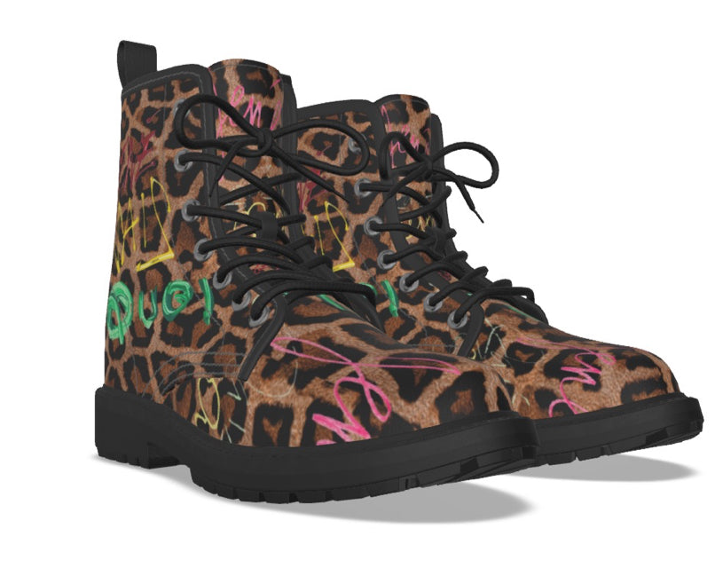 JSQ Rasta Graffiti Leopard Print Combat Boots