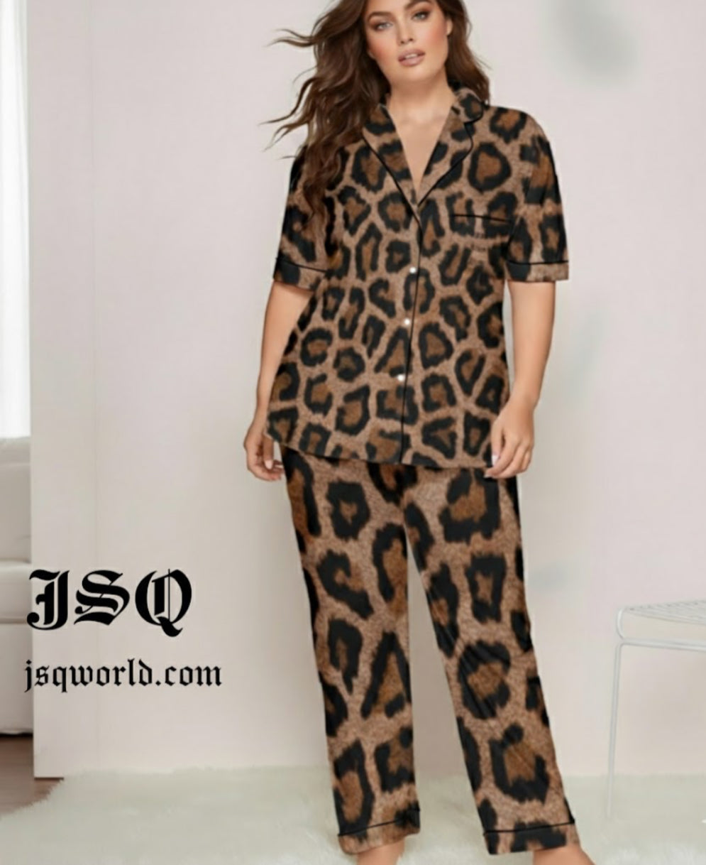 designer animal print satin pajamas 