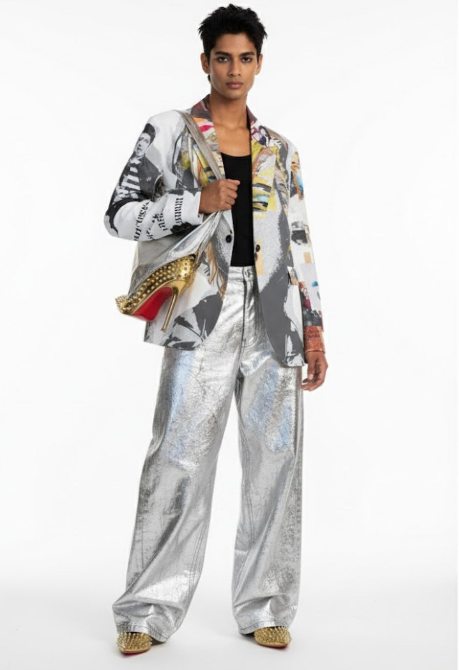 JSQ x INDASHIO Runway Edition 1/1 Platinum & Gold Studded Red Bottom Shoe Purse