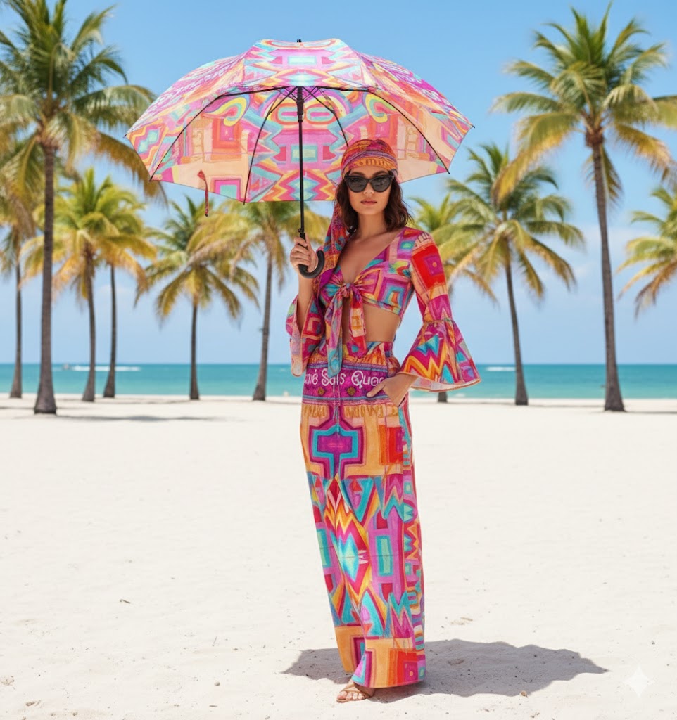 Multi color designer print wide leg pants