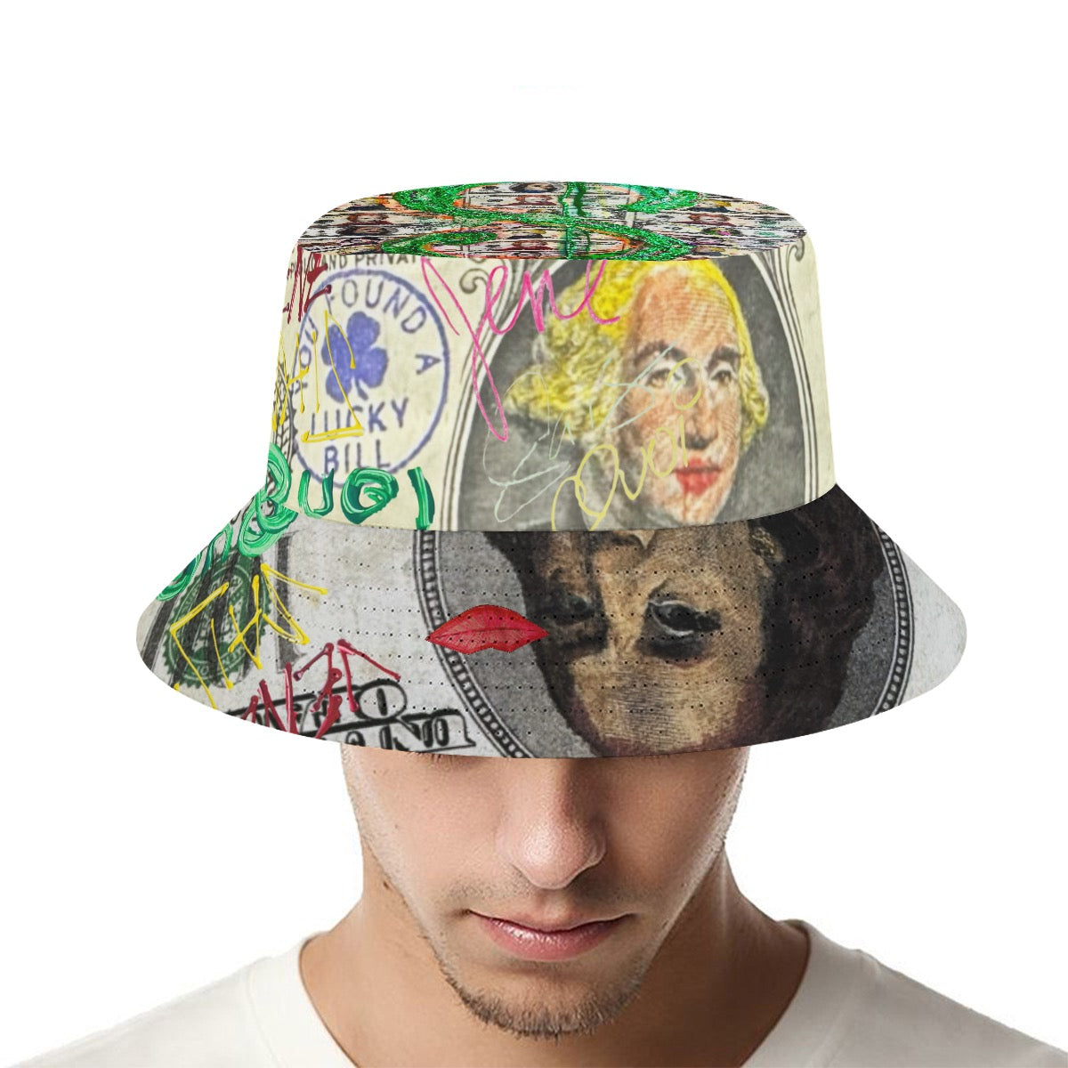 dollar bill money hat with graffiti 