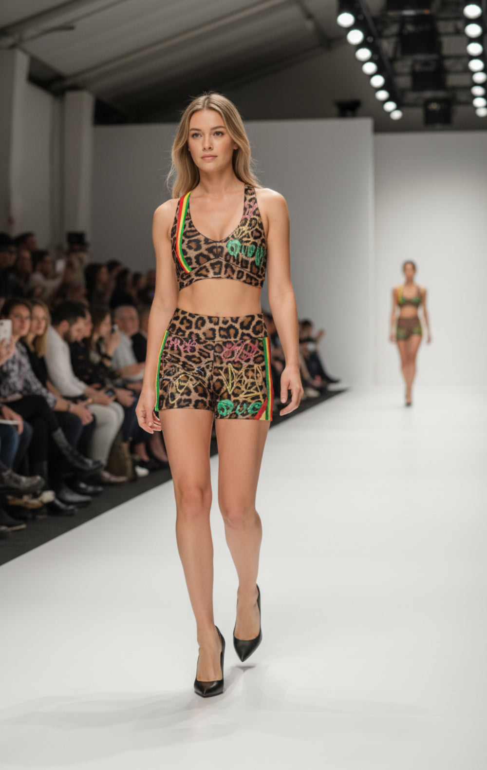 model wearing JSQ collection 2026 animal print and rasta graffiti 