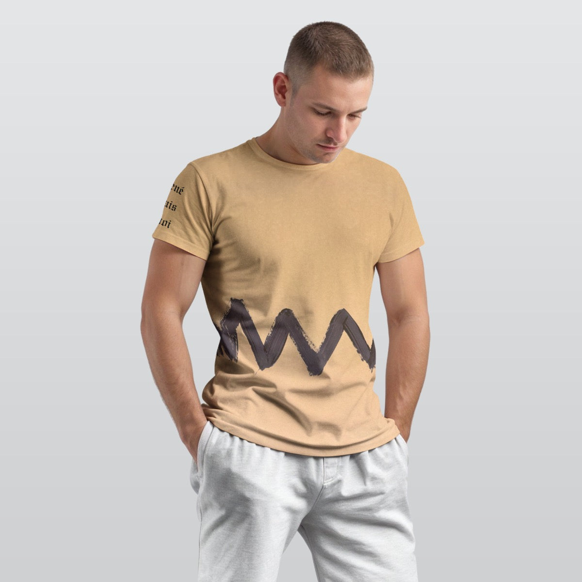 yellow shirt with paint zig zag 