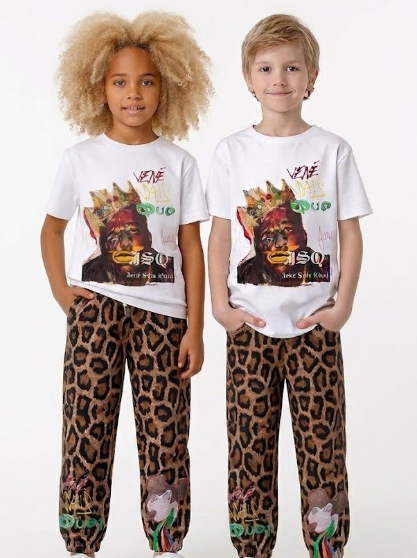 jsq designer leopard print kids pants 