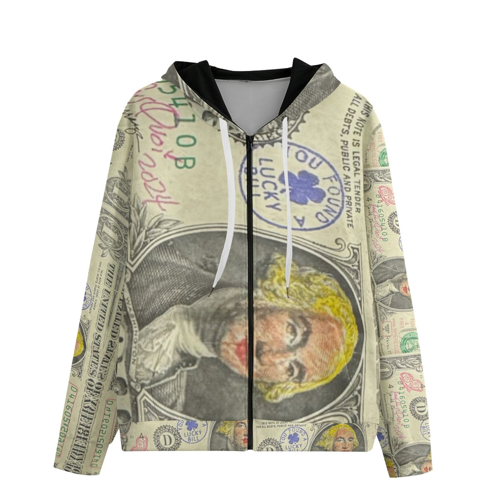 Hoodie with dollar bill design on a white background indashio new collection 