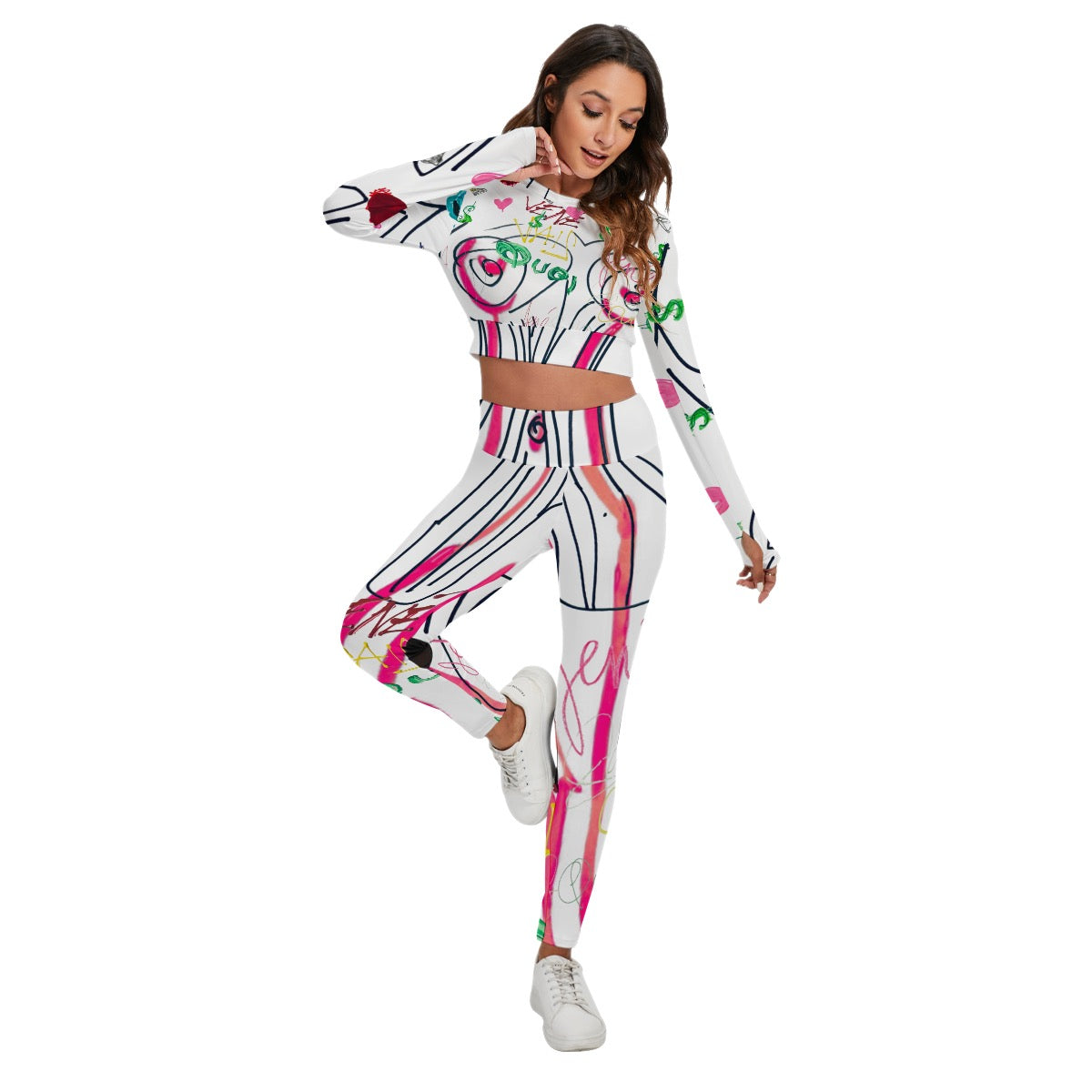 JSQ Print Women's Sport Set With Backless Top And Leggings
